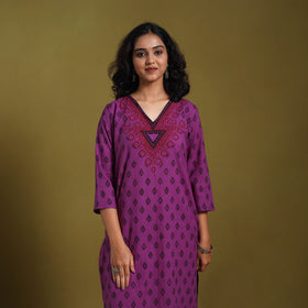 Purple - natural dyed cotton straight bagh kurta 07