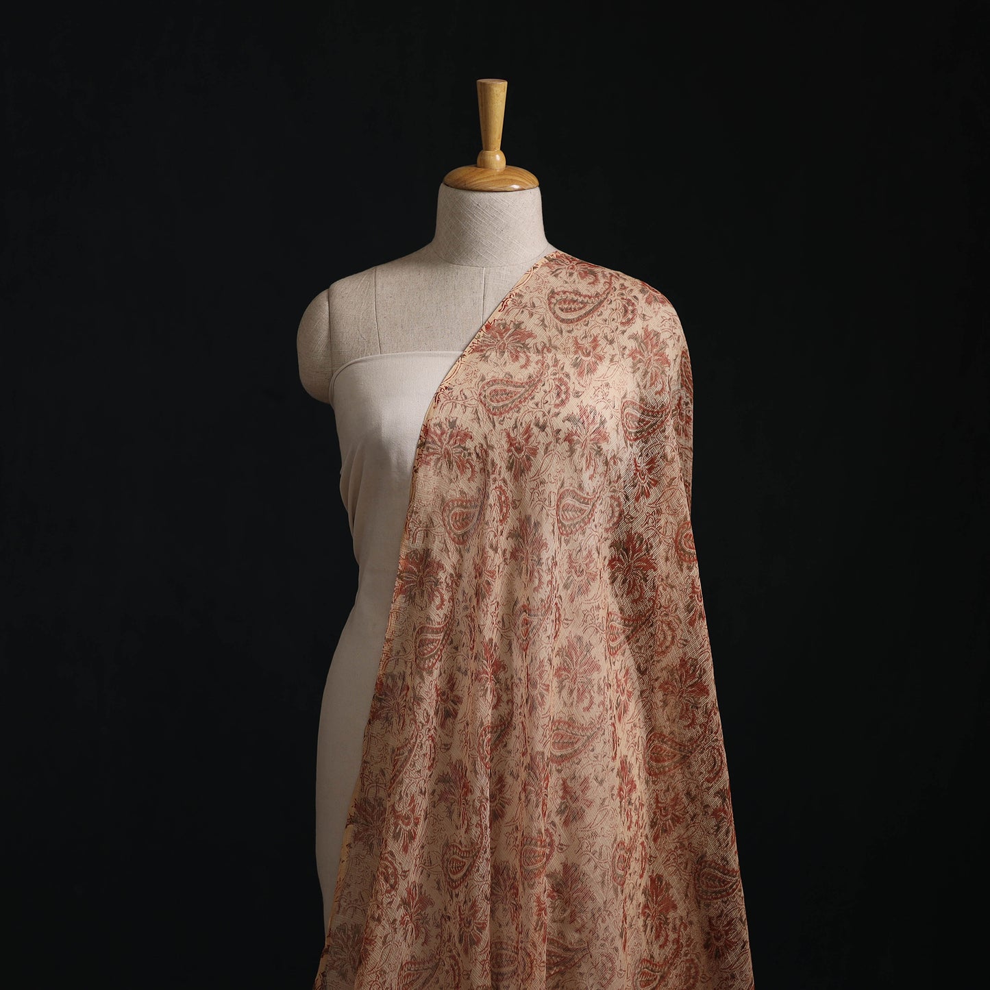 Pedana Hand Block Print Natural Dyed Kota Doria Cotton Kalamkari Fabric 05