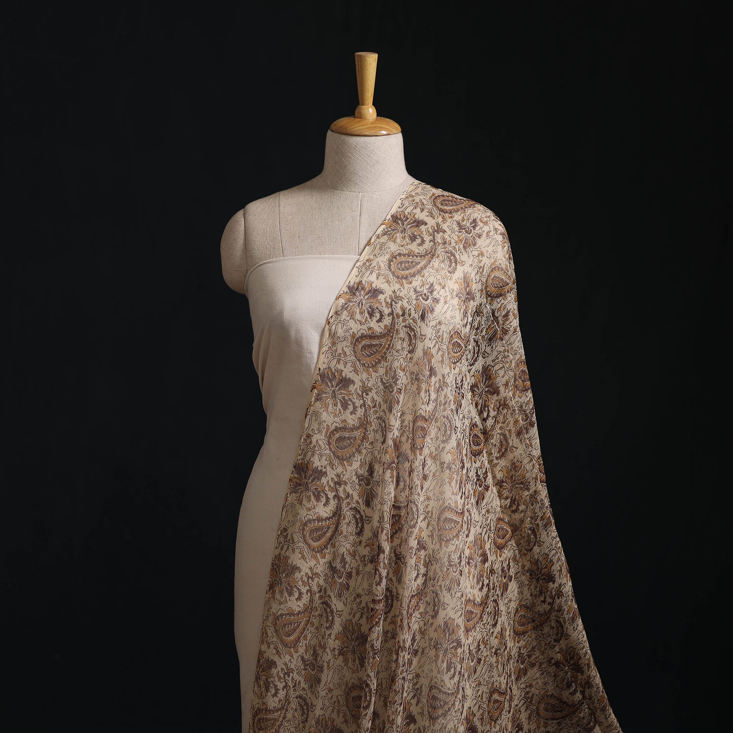Pedana Hand Block Print Natural Dyed Kota Doria Cotton Kalamkari Fabric 06