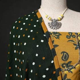 Hand Embroidered Ajrakh Block Print Cotton Natural Dyed 2pc Unstitched Dress Material Kurta Set with Jewellery 04