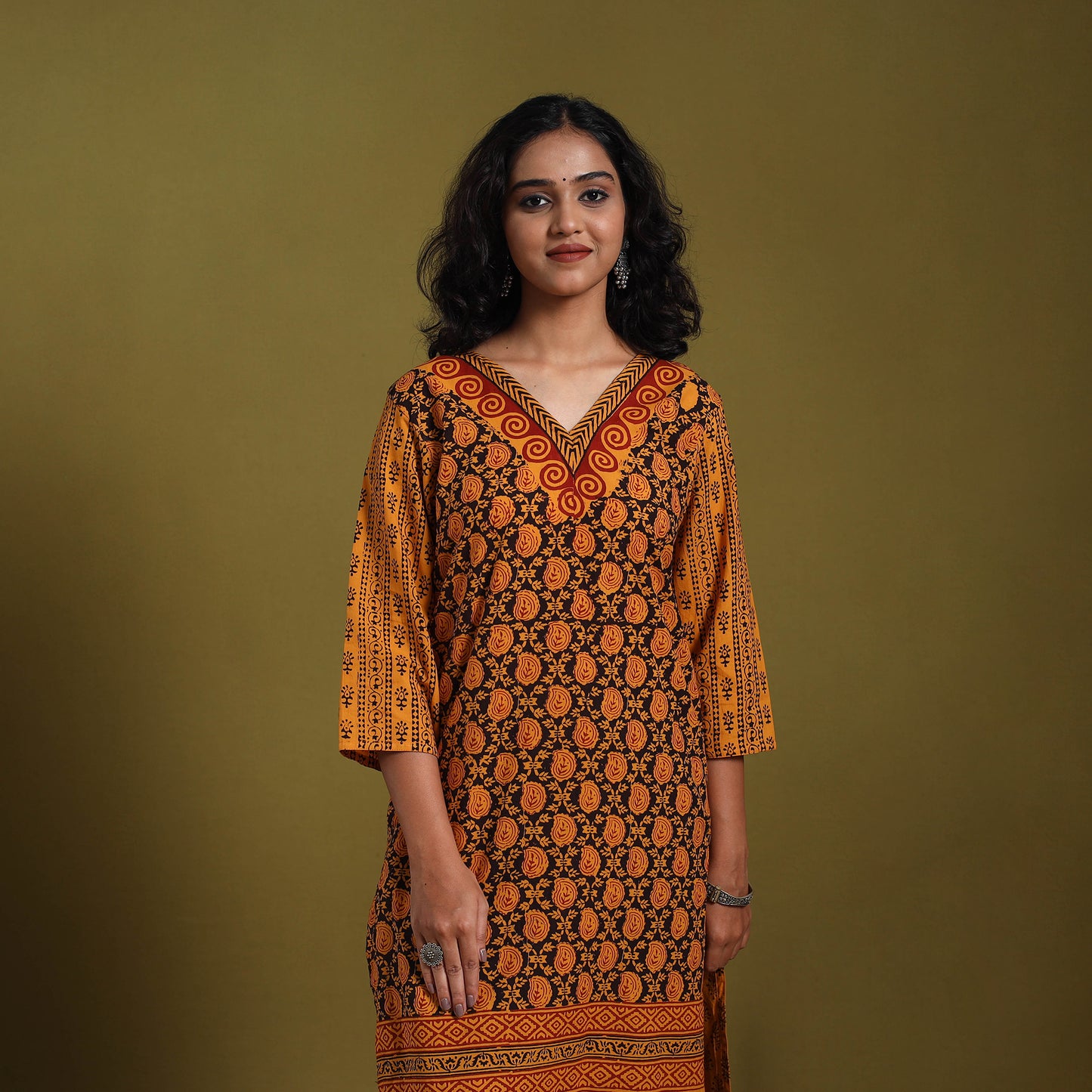 Orange - natural dyed cotton straight bagh kurta 06