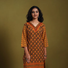 Orange - natural dyed cotton straight bagh kurta 06