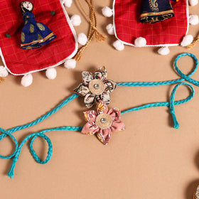  Handmade Fabric Flower Jute Rakhi (Set of 2)