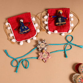  Handmade Fabric Flower Jute Rakhi (Set of 2)