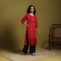 Red - natural dyed cotton straight bagh kurta 03