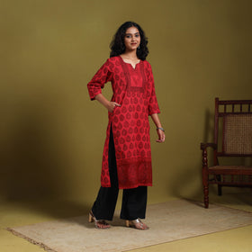 Red - natural dyed cotton straight bagh kurta 03