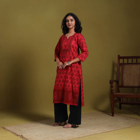 Red - natural dyed cotton straight bagh kurta 03