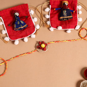  Handmade Fabric Flower Jute Rakhi (Set of 2)