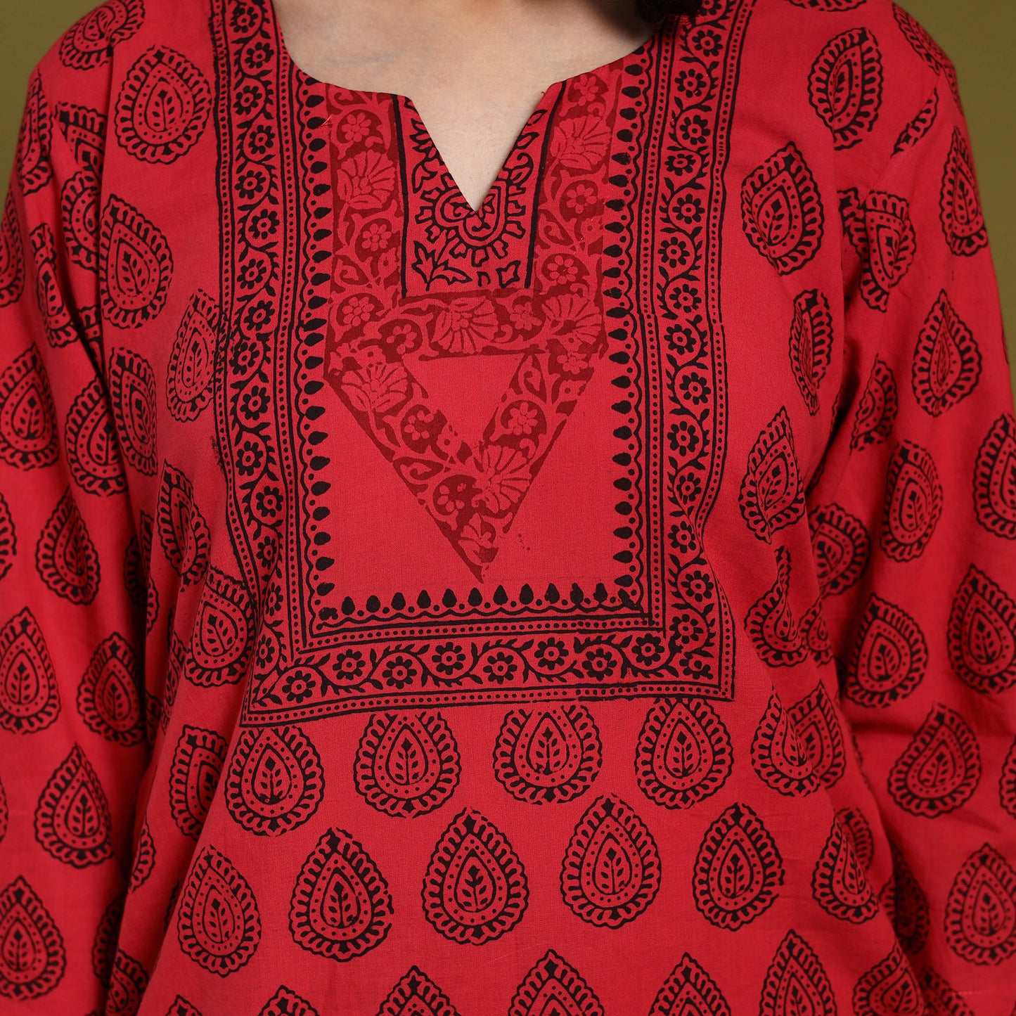 Red - natural dyed cotton straight bagh kurta 03