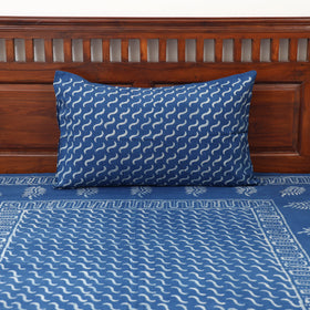 Blue - Hand Block Print Jhiri Pure Handloom Natural Dyed Cotton Single Akola Bedsheet Set (90 x 60 in) 01