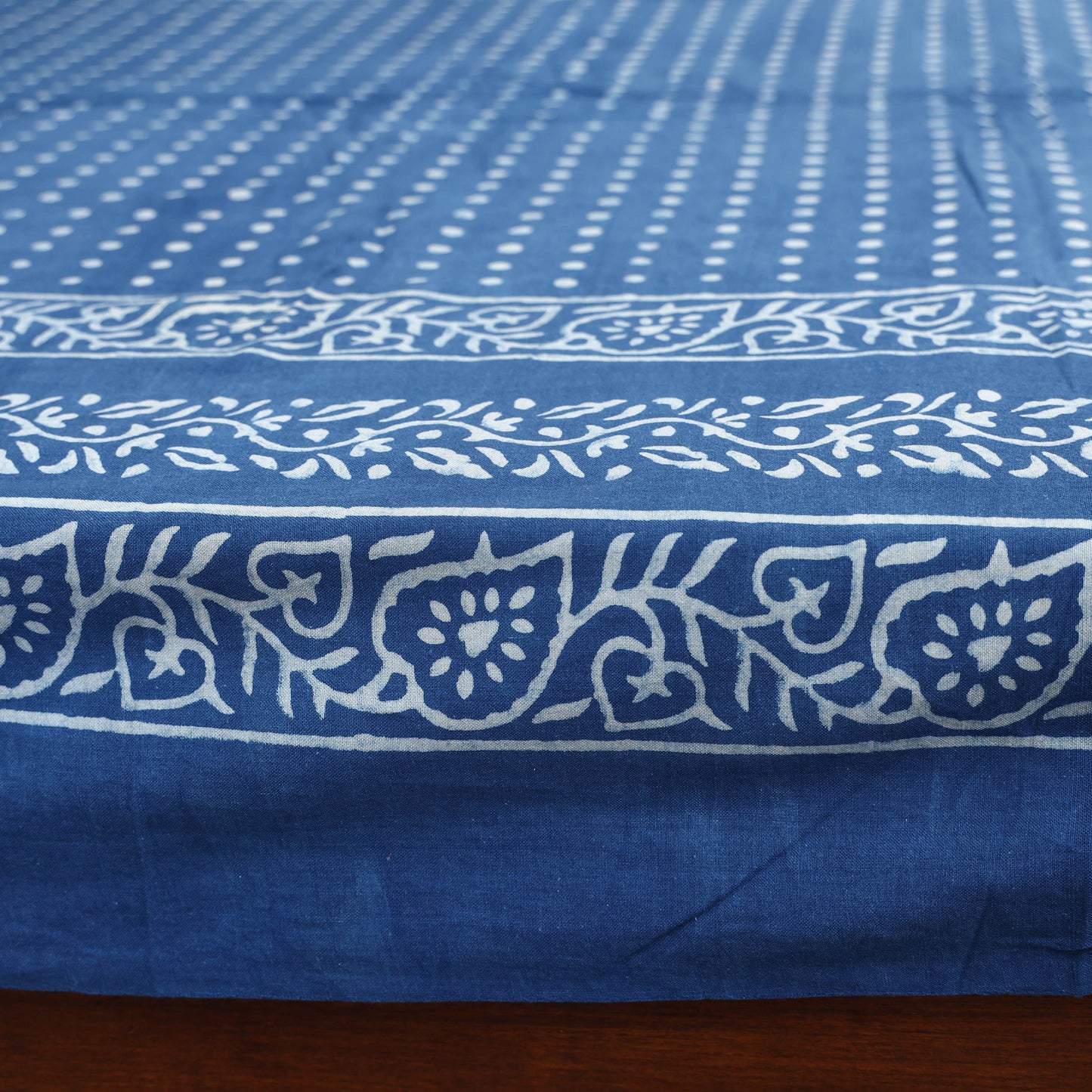 Blue - Hand Block Print Jhiri Pure Handloom Natural Dyed Cotton Single Akola Bedsheet Set (90 x 60 in) 02