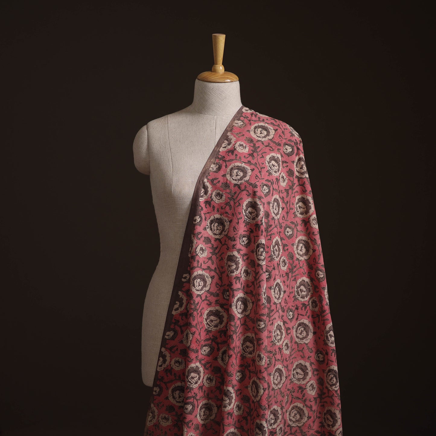 Peach - Ajrakh Vanaspati Hand Block Print Natural Dyed Cotton Fabric 01