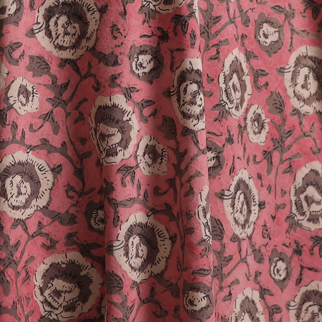 Peach - Ajrakh Vanaspati Hand Block Print Natural Dyed Cotton Fabric 01
