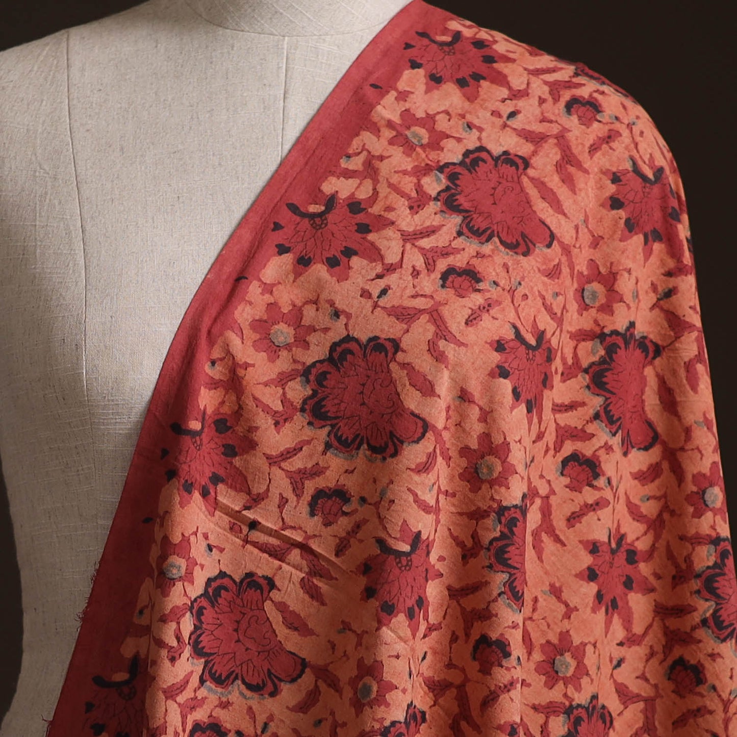 Red - Ajrakh Vanaspati Hand Block Print Natural Dyed Cotton Fabric 02