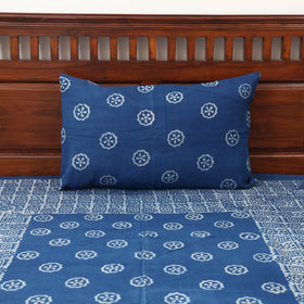 Blue - Hand Block Print Jhiri Pure Handloom Natural Dyed Cotton Single Akola Bedsheet Set (90 x 60 in) 05