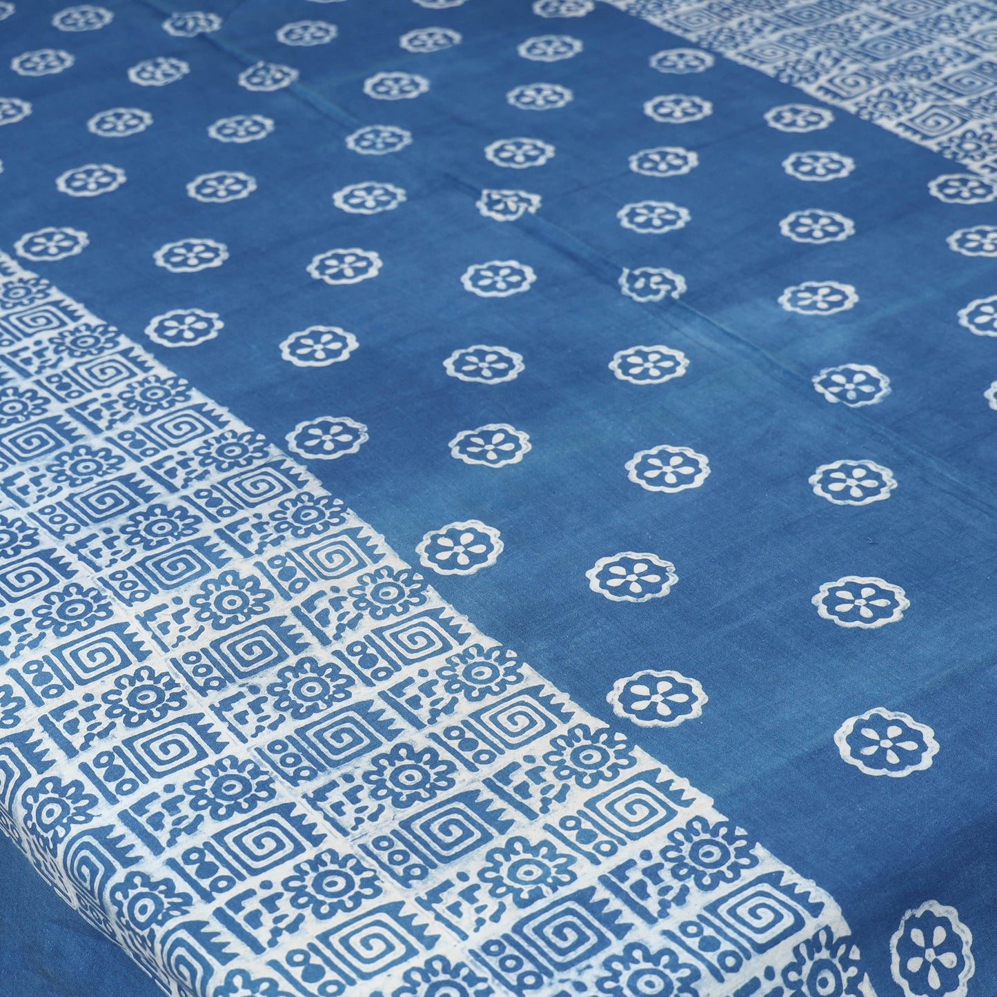 Blue - Hand Block Print Jhiri Pure Handloom Natural Dyed Cotton Single Akola Bedsheet Set (90 x 60 in) 05