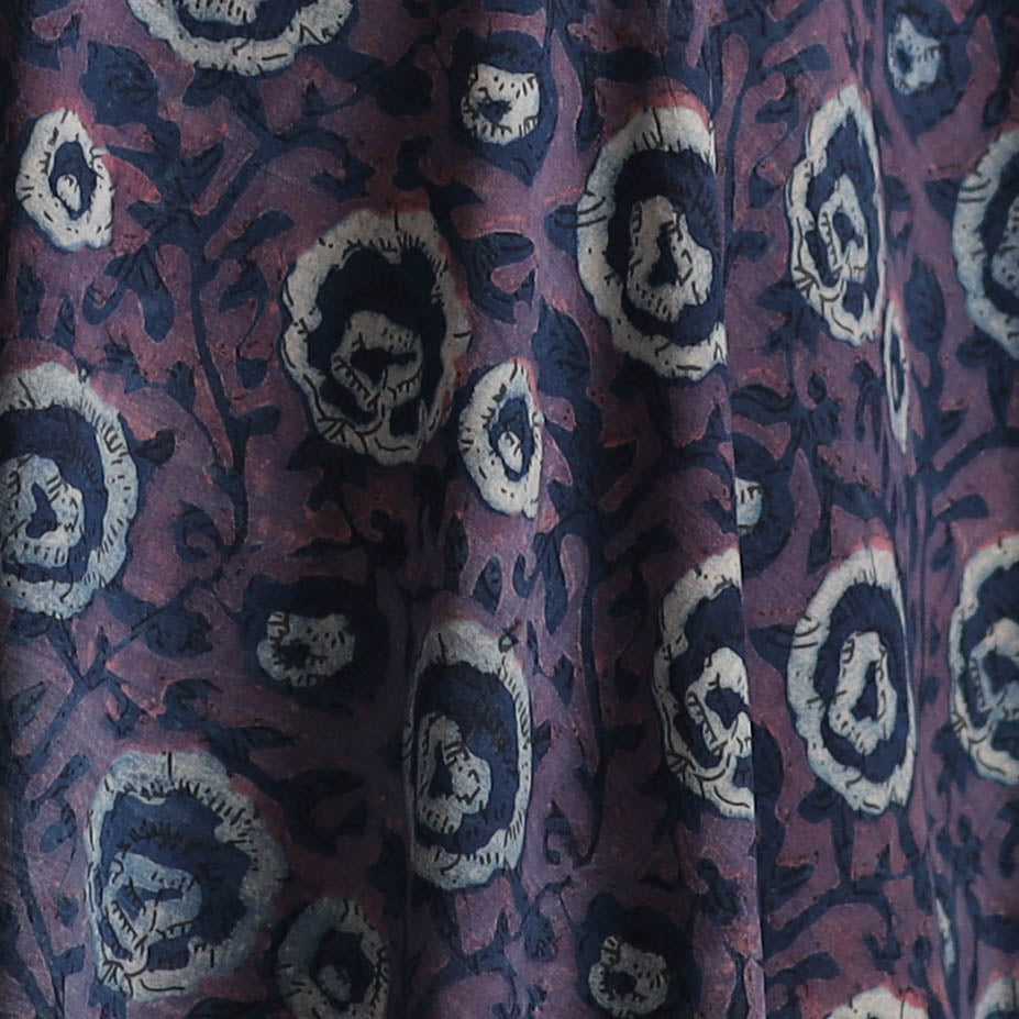 Blue - Ajrakh Vanaspati Hand Block Print Natural Dyed Cotton Fabric 04