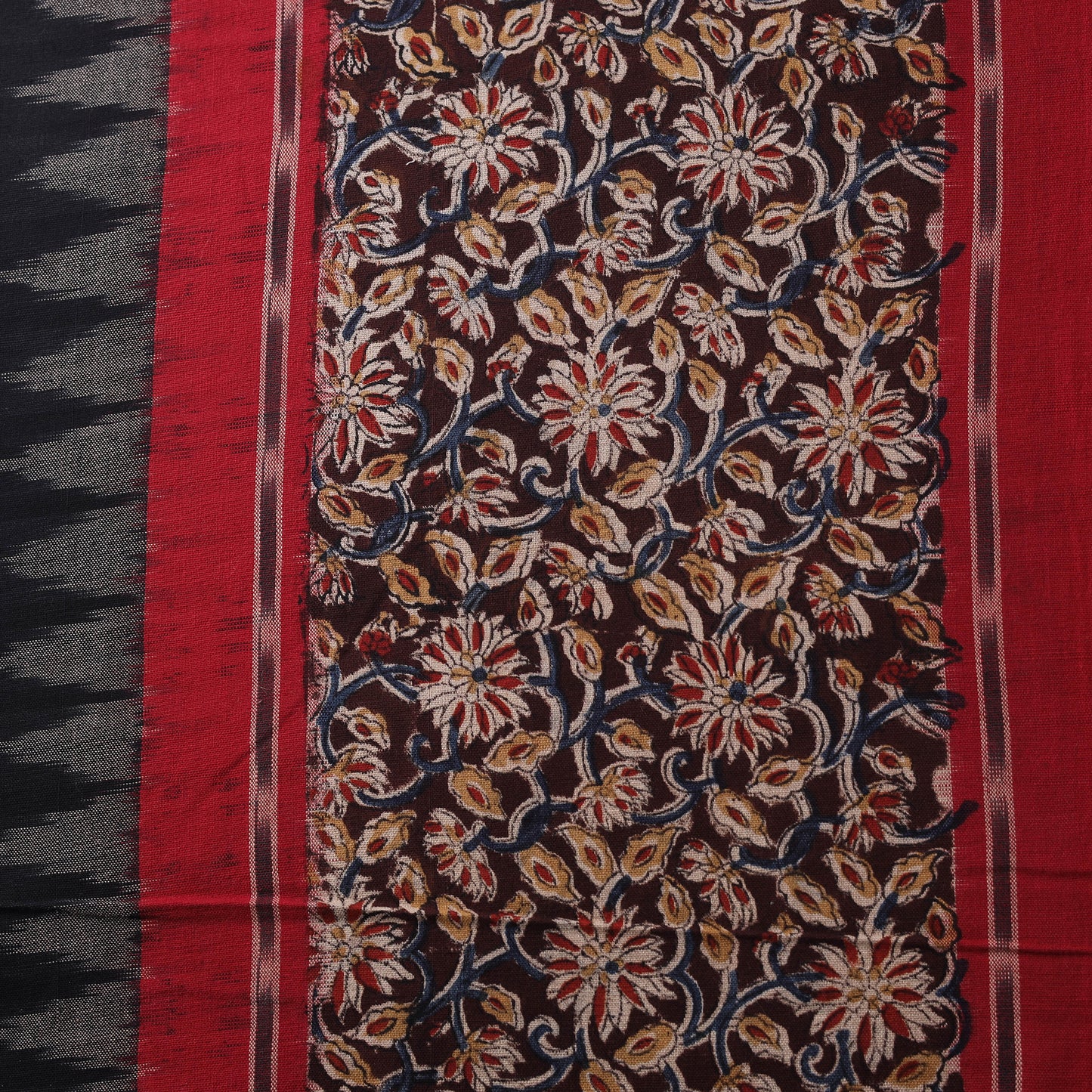 Pochampally Ikat Cotton Fabric with Kalamkari Border 02