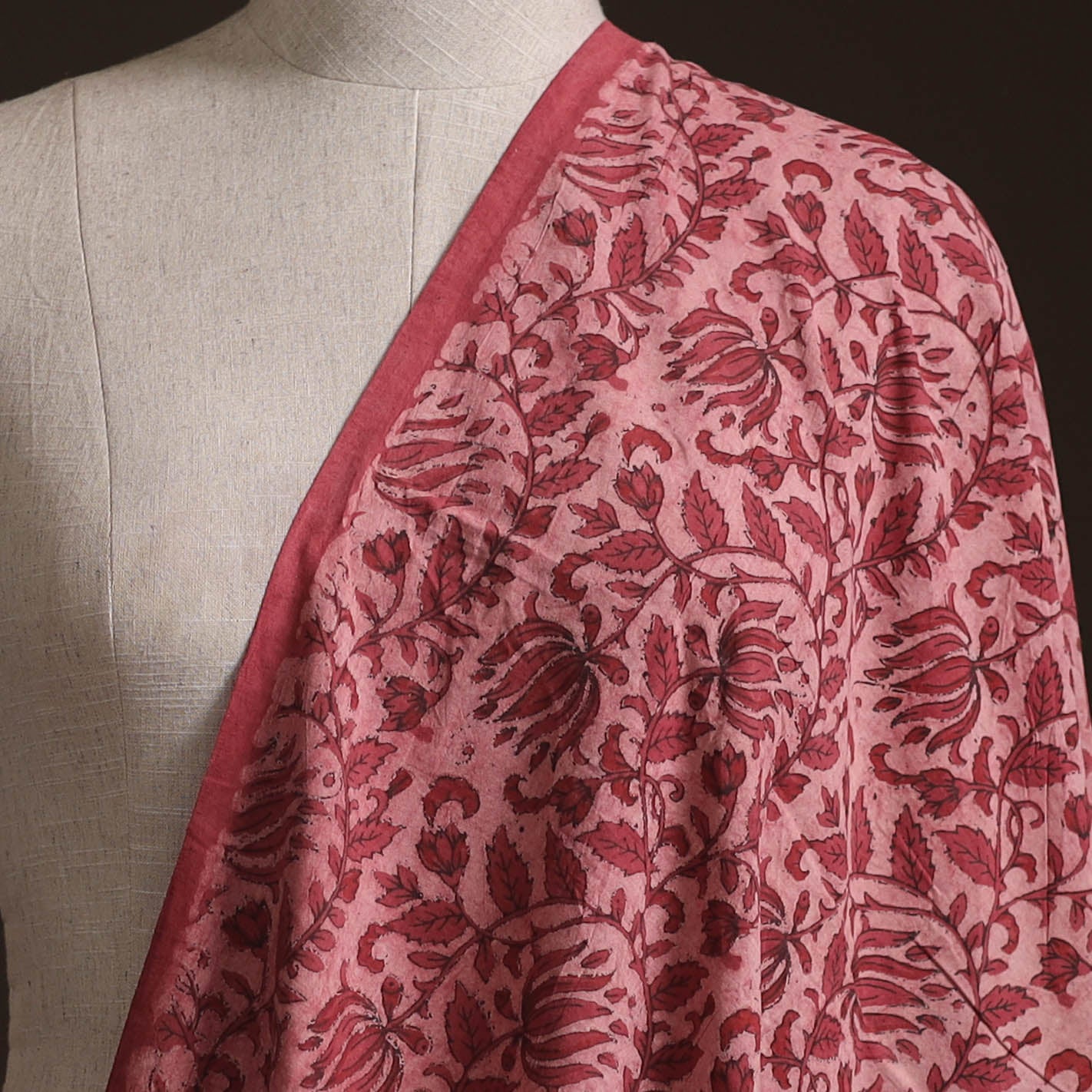 Pink - Ajrakh Vanaspati Hand Block Print Natural Dyed Cotton Fabric 06