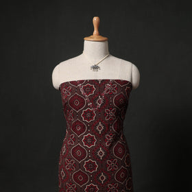 Hand Embroidered Ajrakh Block Print Cotton Natural Dyed 2pc Unstitched Dress Material Kurta Set with Jewellery 08