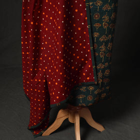 Hand Embroidered Ajrakh Block Print Cotton Natural Dyed 2pc Unstitched Dress Material Kurta Set with Jewellery 09