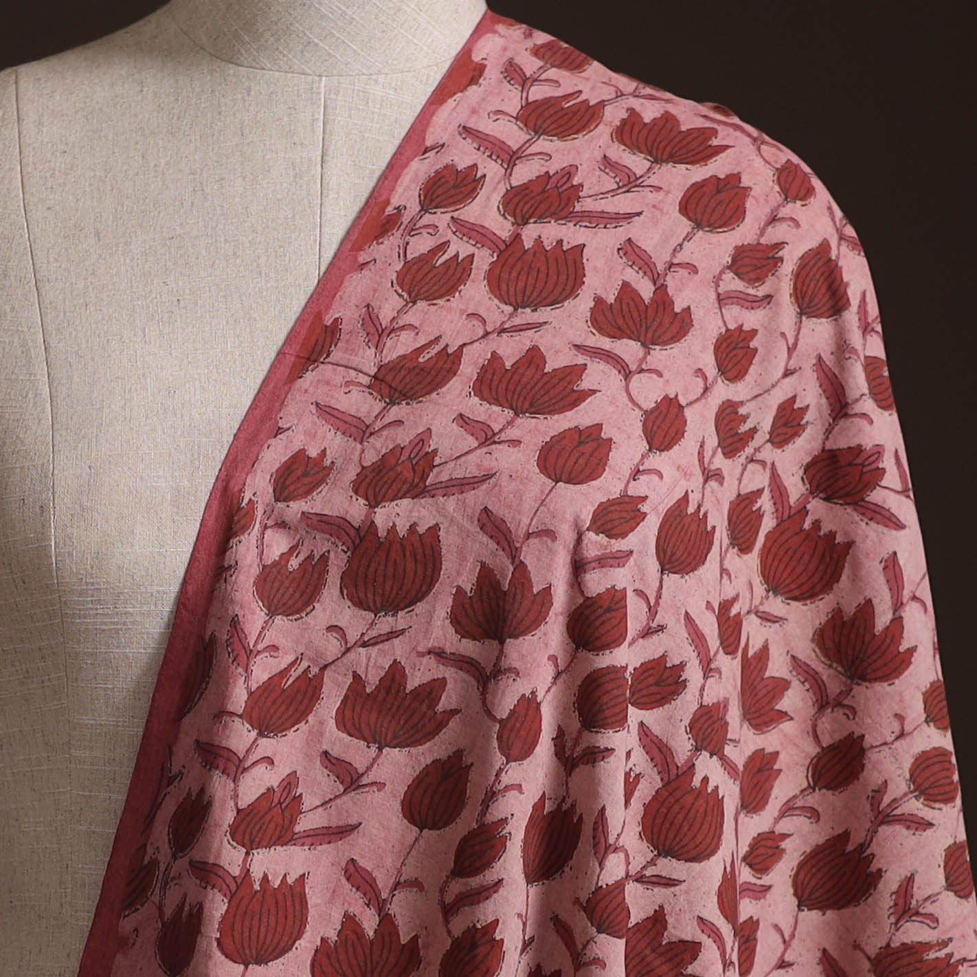 Peach - Ajrakh Vanaspati Hand Block Print Natural Dyed Cotton Fabric 09