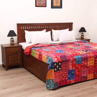 Red - Khambadiya Tagai Patchwork Quilt / Gudri / Blanket 05