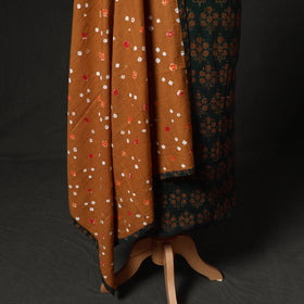 Hand Embroidered Ajrakh Block Print Cotton Natural Dyed 2pc Unstitched Dress Material Kurta Set with Jewellery 10