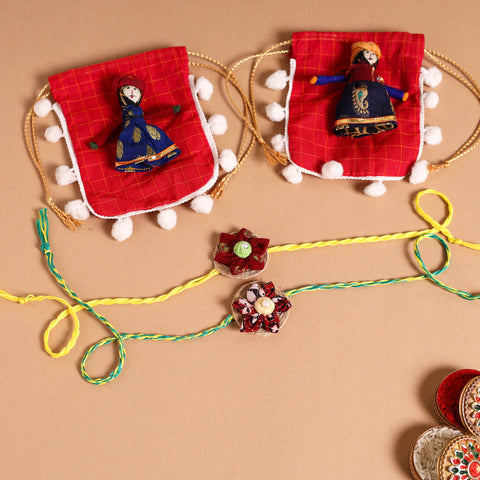  Handmade Fabric Flower Jute Rakhi (Set of 2)