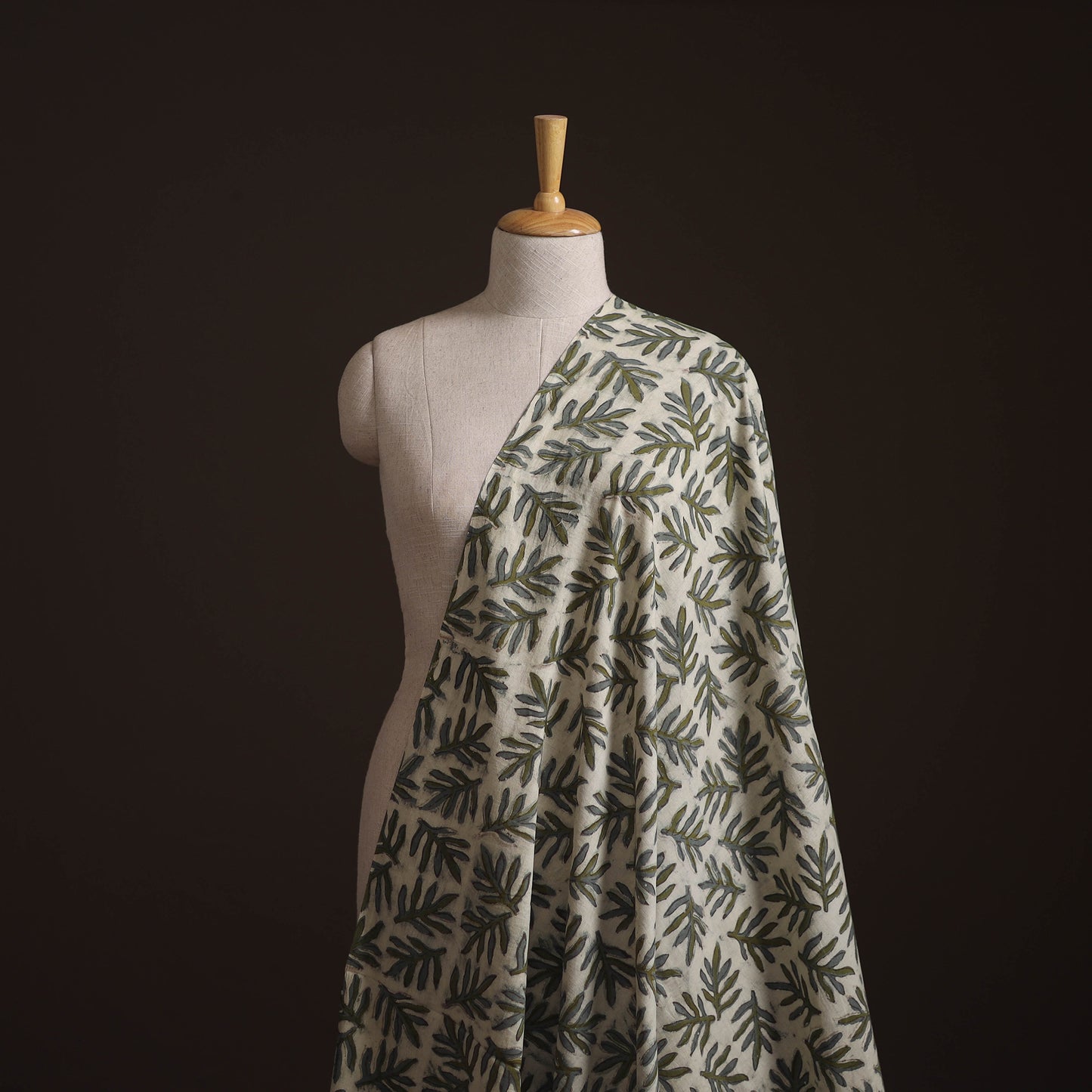 White - Ajrakh Vanaspati Hand Block Print Natural Dyed Cotton Fabric 14