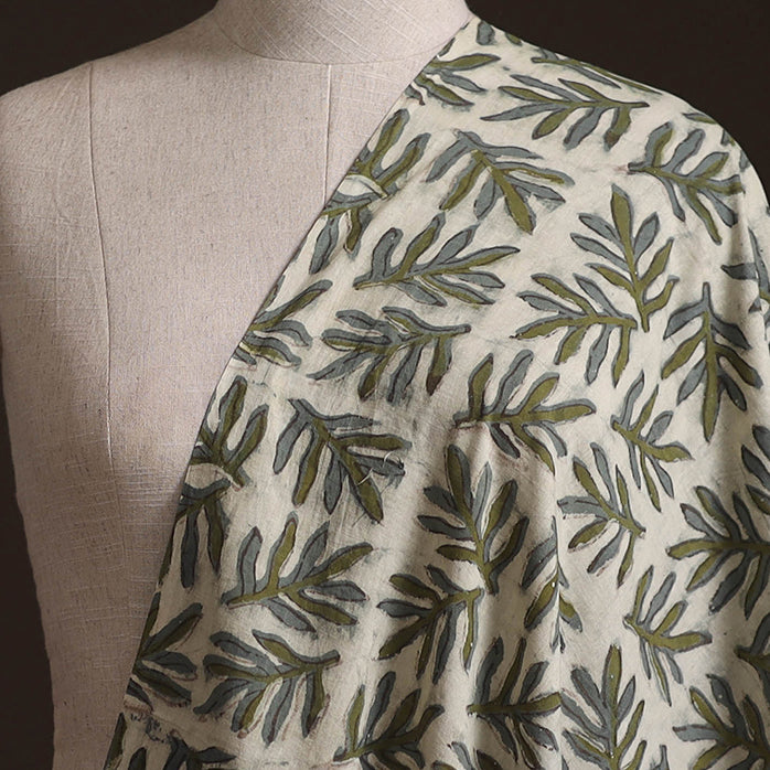 White - Ajrakh Vanaspati Hand Block Print Natural Dyed Cotton Fabric 14