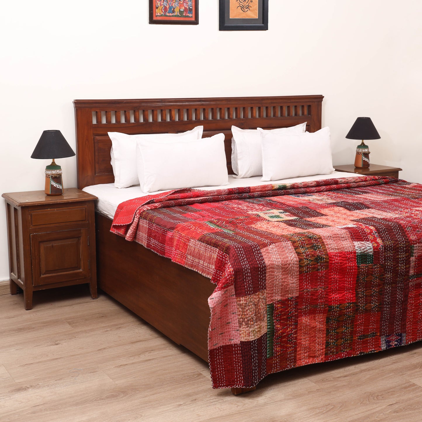 Red - Khambadiya Tagai Patchwork Quilt / Gudri / Blanket 08