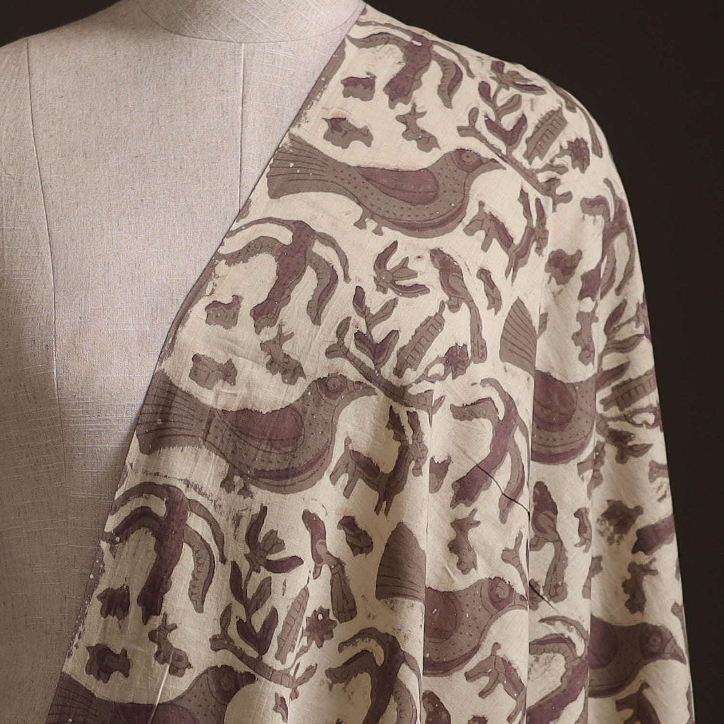Beige - Ajrakh Vanaspati Hand Block Print Natural Dyed Cotton Fabric 17