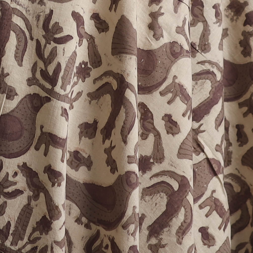 Beige - Ajrakh Vanaspati Hand Block Print Natural Dyed Cotton Fabric 17