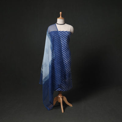Leheriya Tie-Dye 2pc Cotton Unstitched Dress Material Kurta Set with Earrings 01