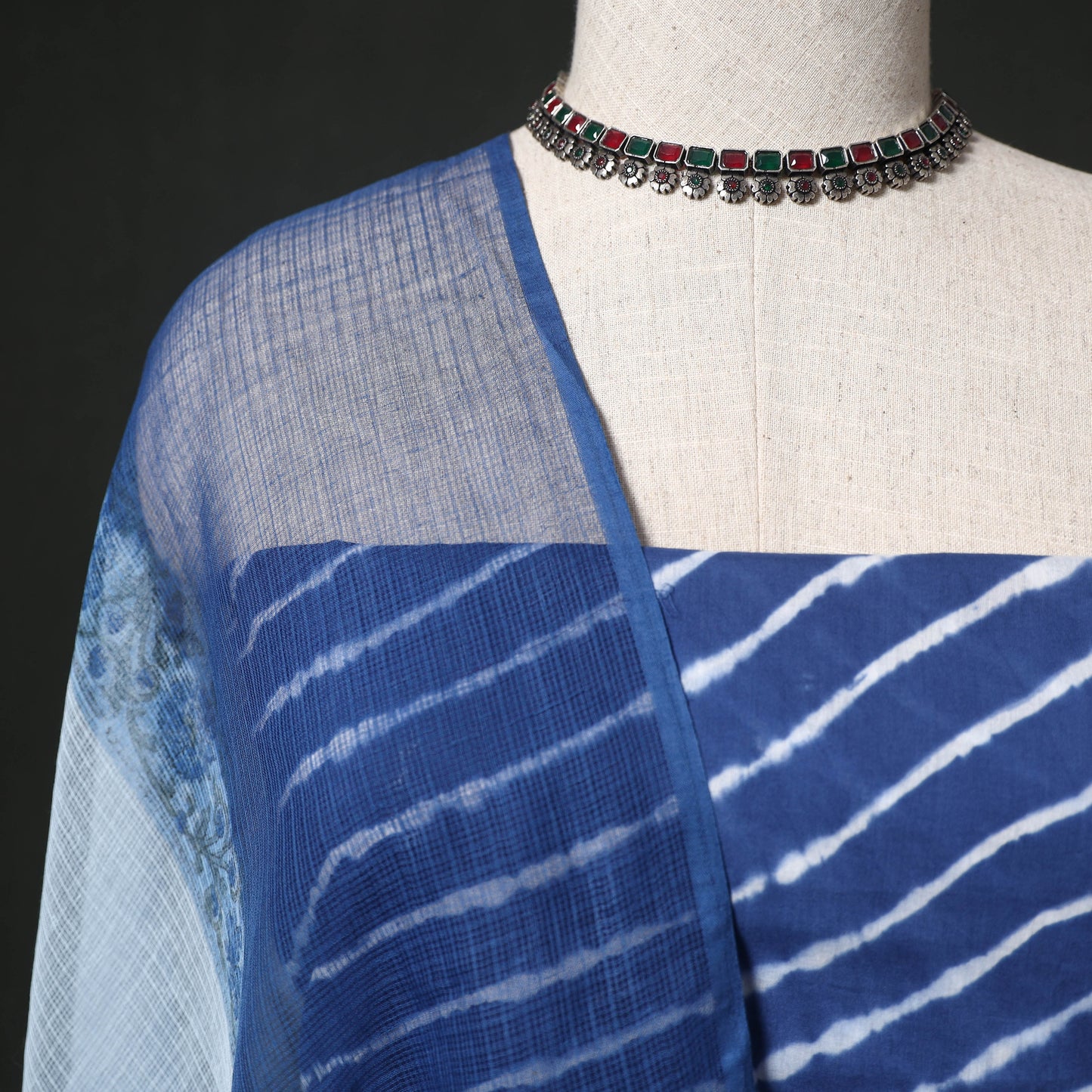 Leheriya Tie-Dye 2pc Cotton Unstitched Dress Material Kurta Set with Earrings 01