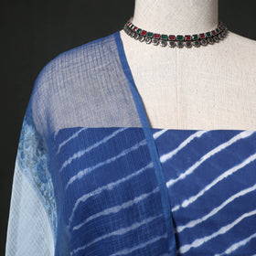 Leheriya Tie-Dye 2pc Cotton Unstitched Dress Material Kurta Set with Earrings 01