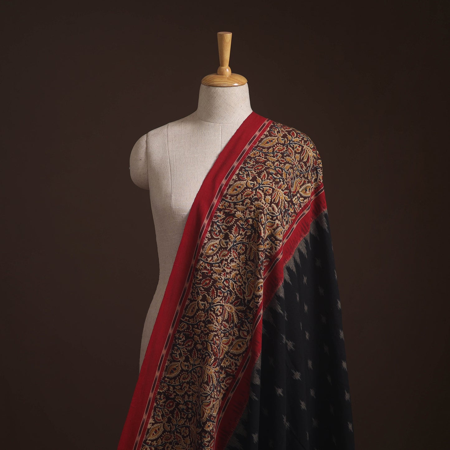 Pochampally Ikat Cotton Fabric with Kalamkari Border 10