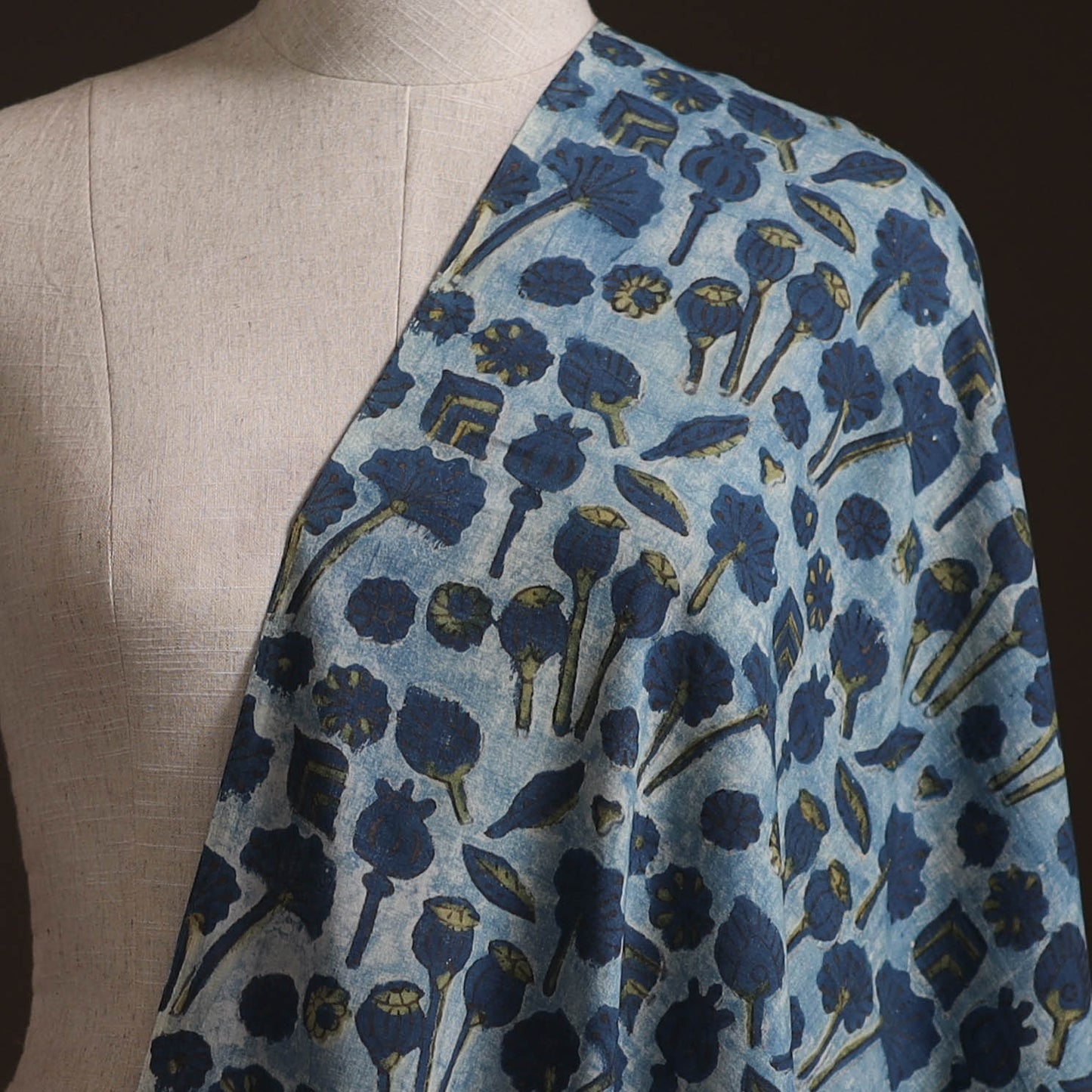 Blue - Ajrakh Vanaspati Hand Block Print Natural Dyed Cotton Fabric 22