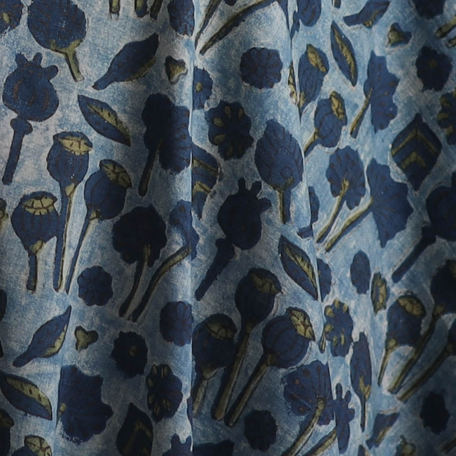 Blue - Ajrakh Vanaspati Hand Block Print Natural Dyed Cotton Fabric 22