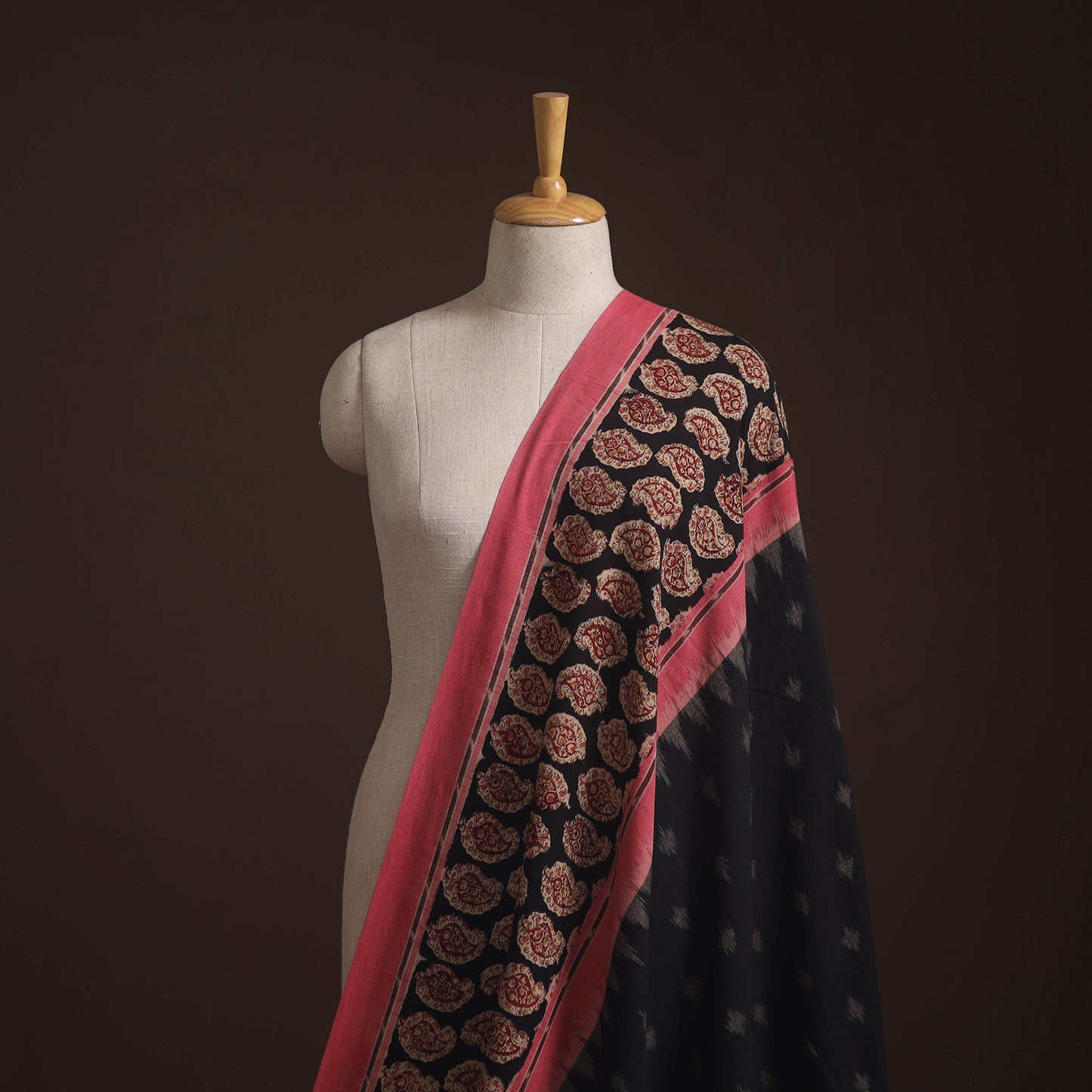 Pochampally Ikat Cotton Fabric with Kalamkari Border 06