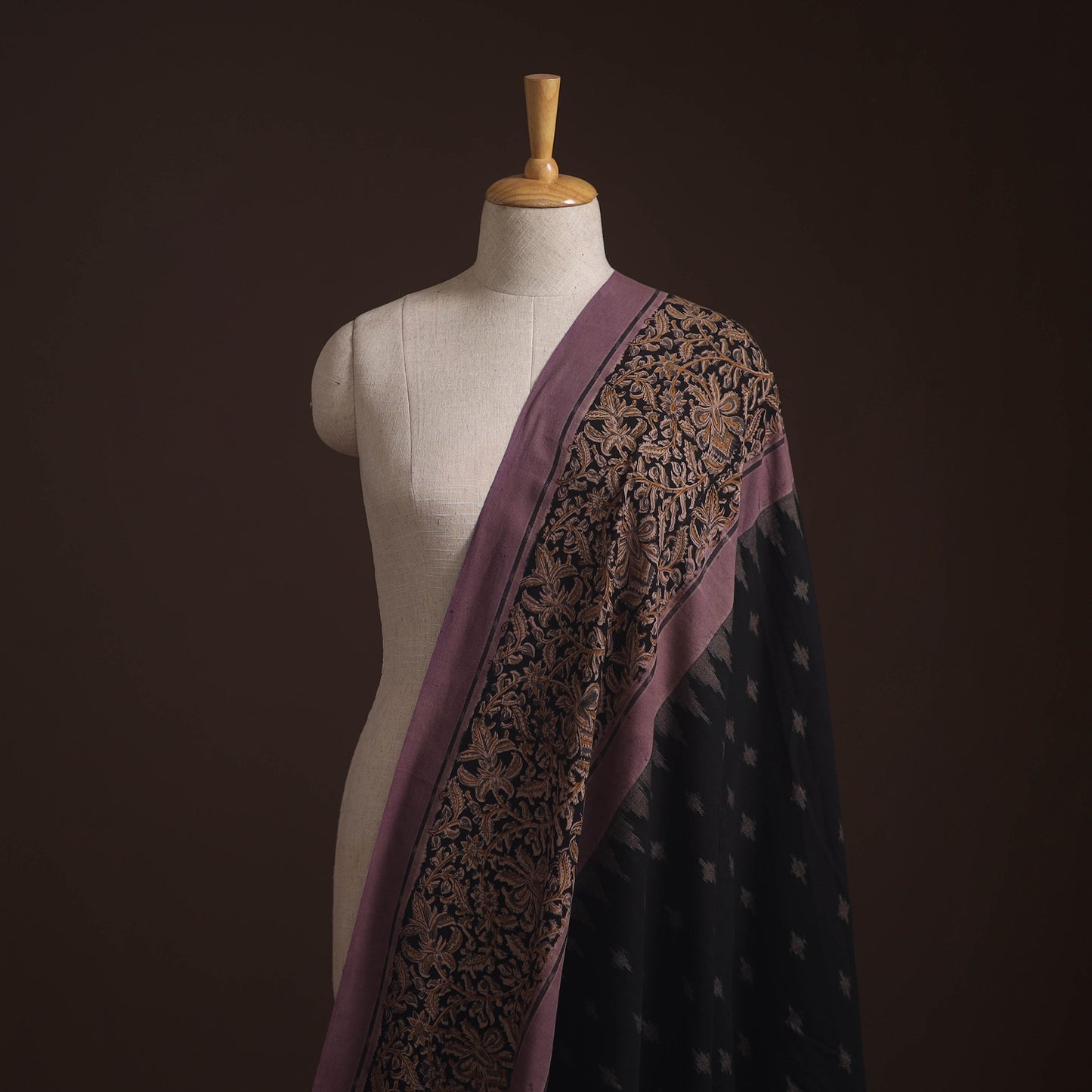 Pochampally Ikat Cotton Fabric with Kalamkari Border 05