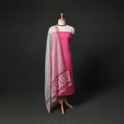 Leheriya Tie-Dye 2pc Cotton Unstitched Dress Material Kurta Set with Earrings 02