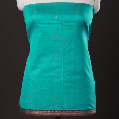 Green - 3pc Chanderi Silk Handloom Nakshi Zari Suit Material Set