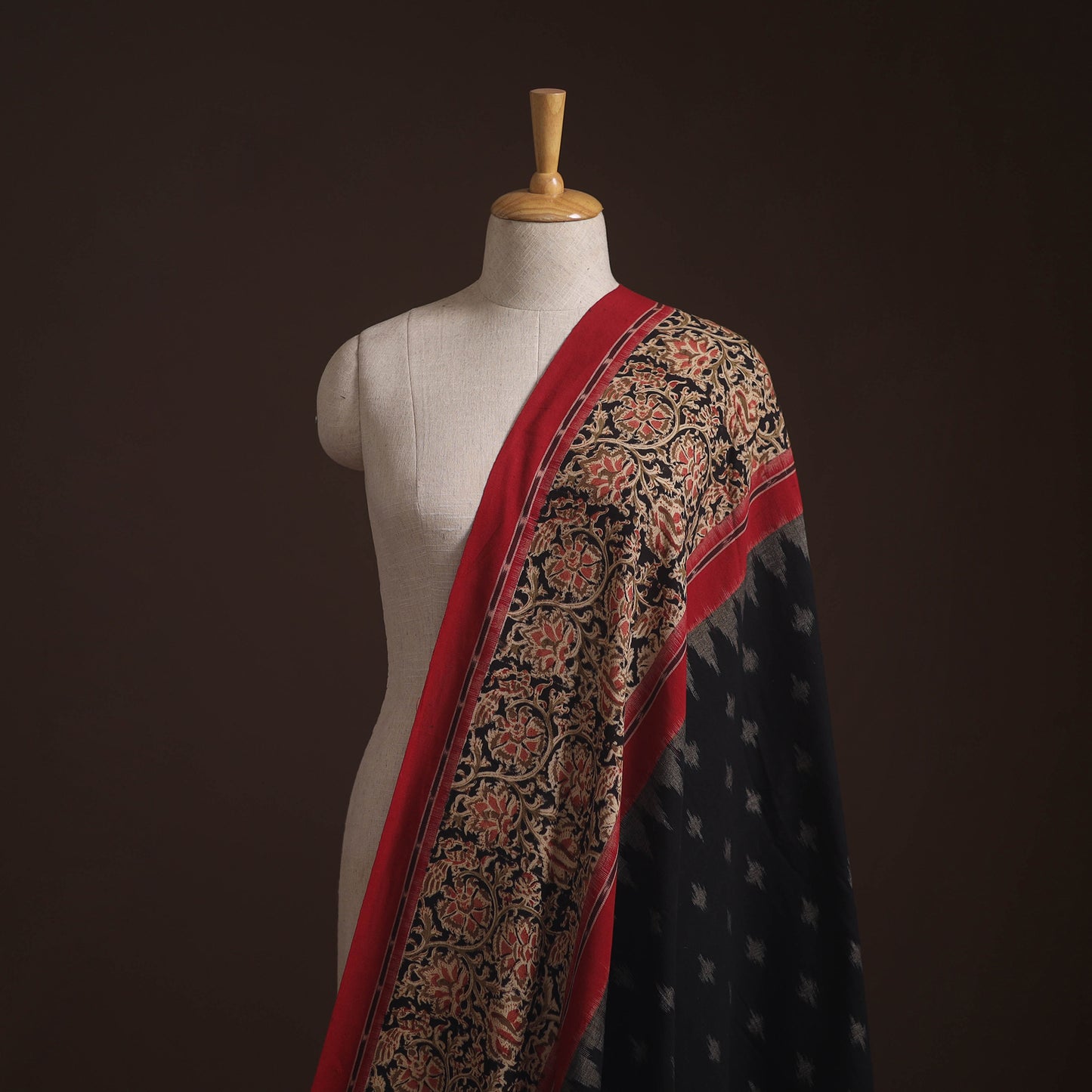 Pochampally Ikat Cotton Fabric with Kalamkari Border 03