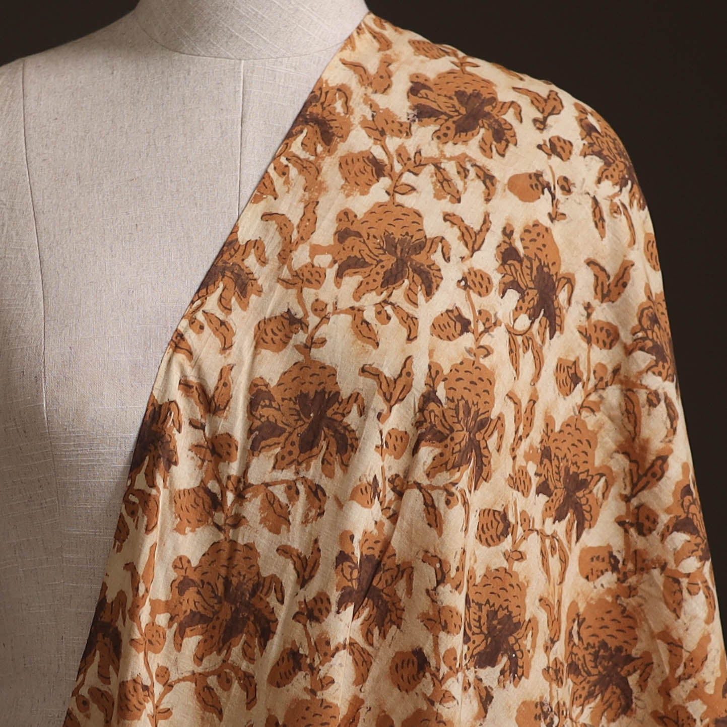 Beige - Ajrakh Vanaspati Hand Block Print Natural Dyed Cotton Fabric 24