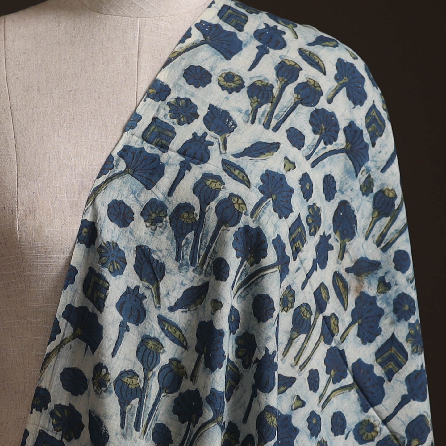 Blue - Ajrakh Vanaspati Hand Block Print Natural Dyed Cotton Fabric 29