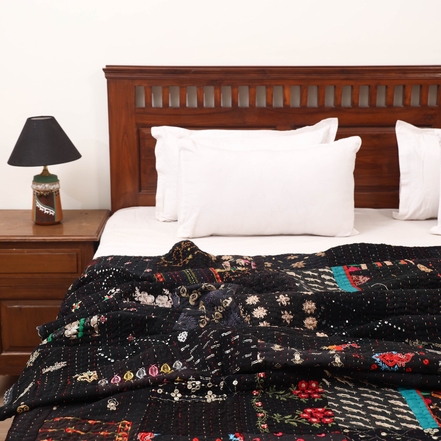 Black - Khambadiya Tagai Patchwork Quilt / Gudri / Blanket 13