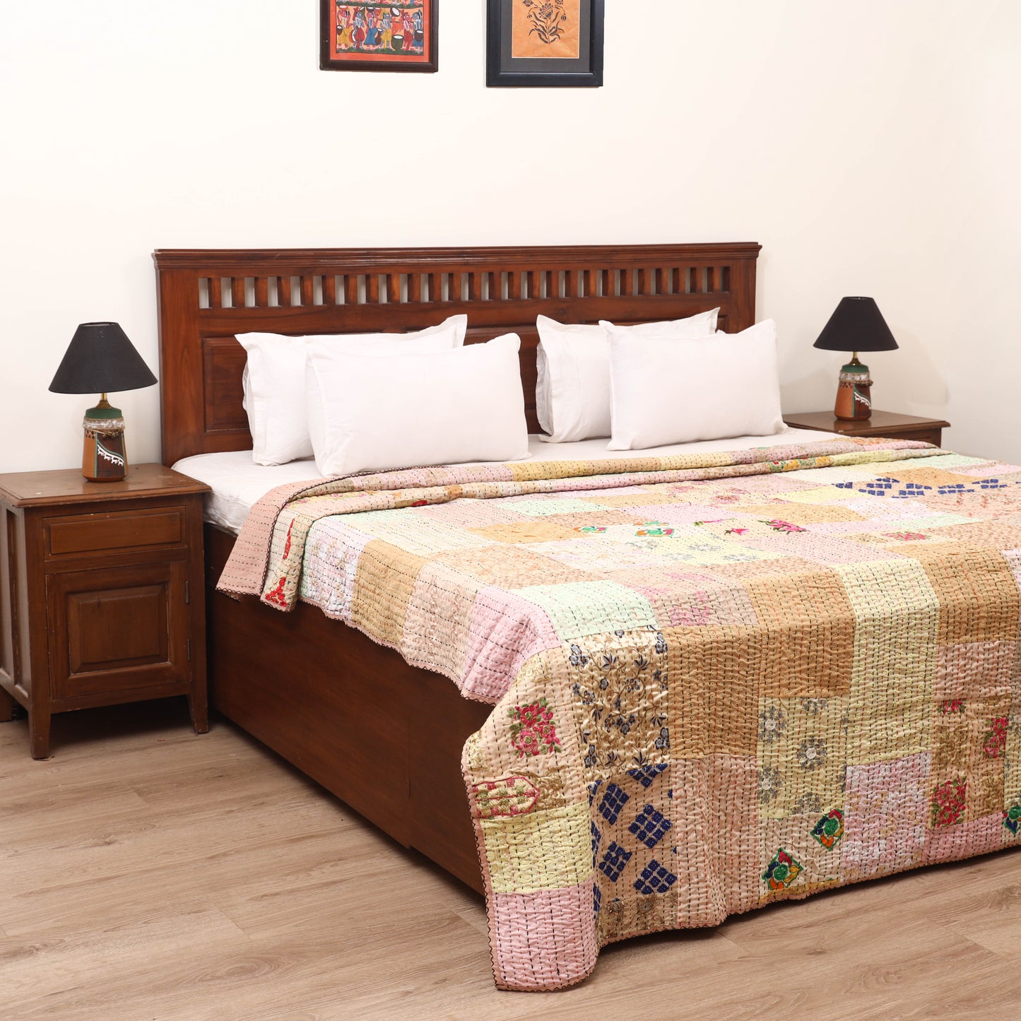 Beige - Khambadiya Tagai Patchwork Quilt / Gudri / Blanket 16