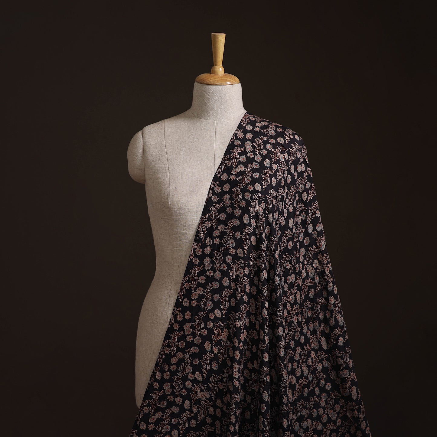 Ajrakh Hand Block Print Natural Dyed Handspun Handwoven Mulberry Silk Fabric 01
